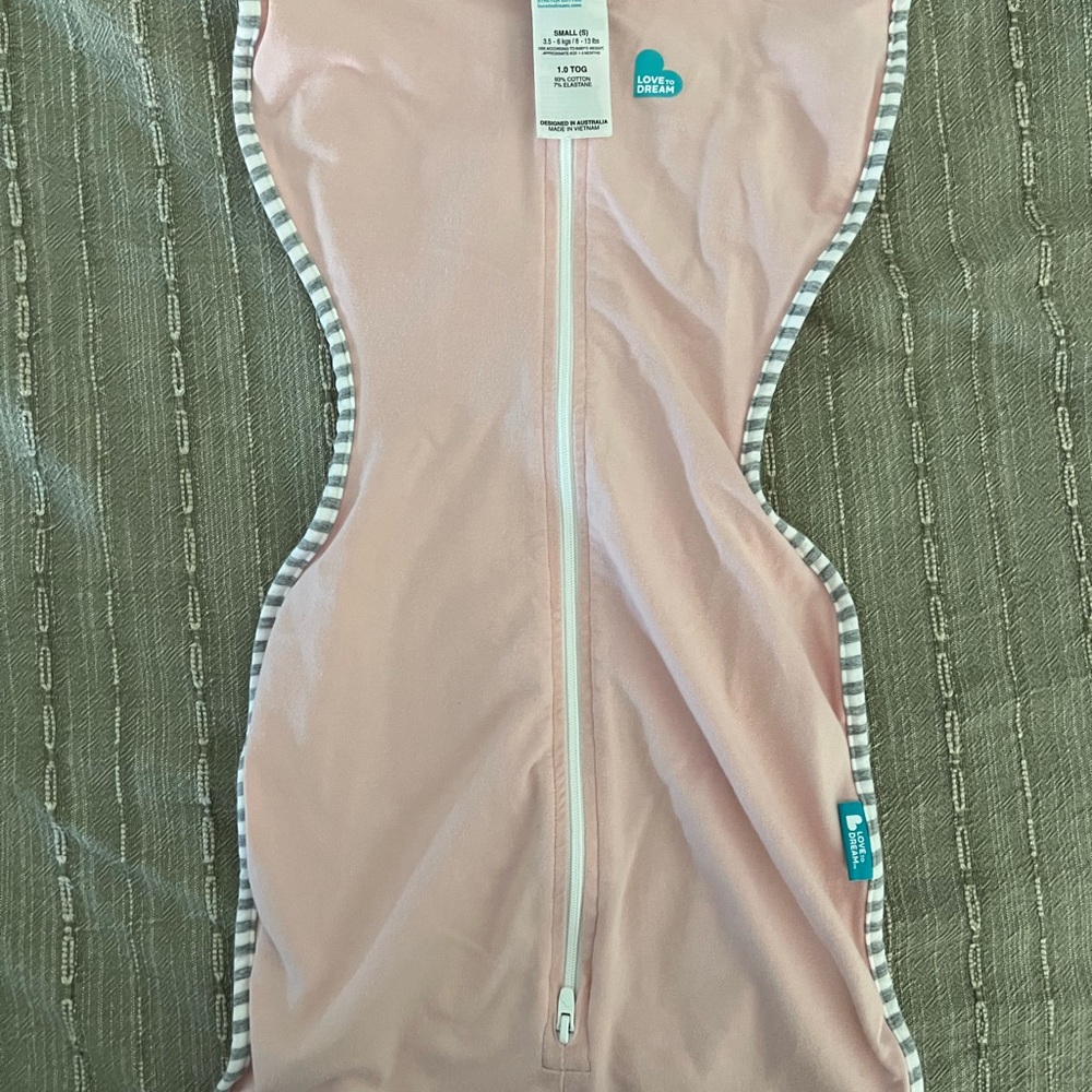 Love to Dream Pink newborn Swaddle with Gray-White Stripe Trim